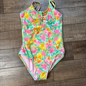 Cat & Jack Floral Kids Swim One Piece - Pink, Yellow, Green